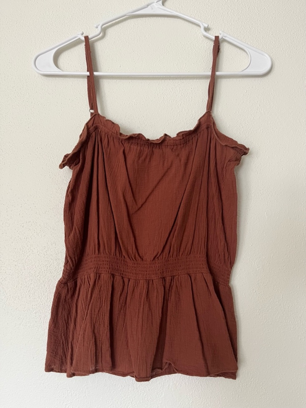 Smocked Waist Ruffle-Trim Camisole Tank - Rust